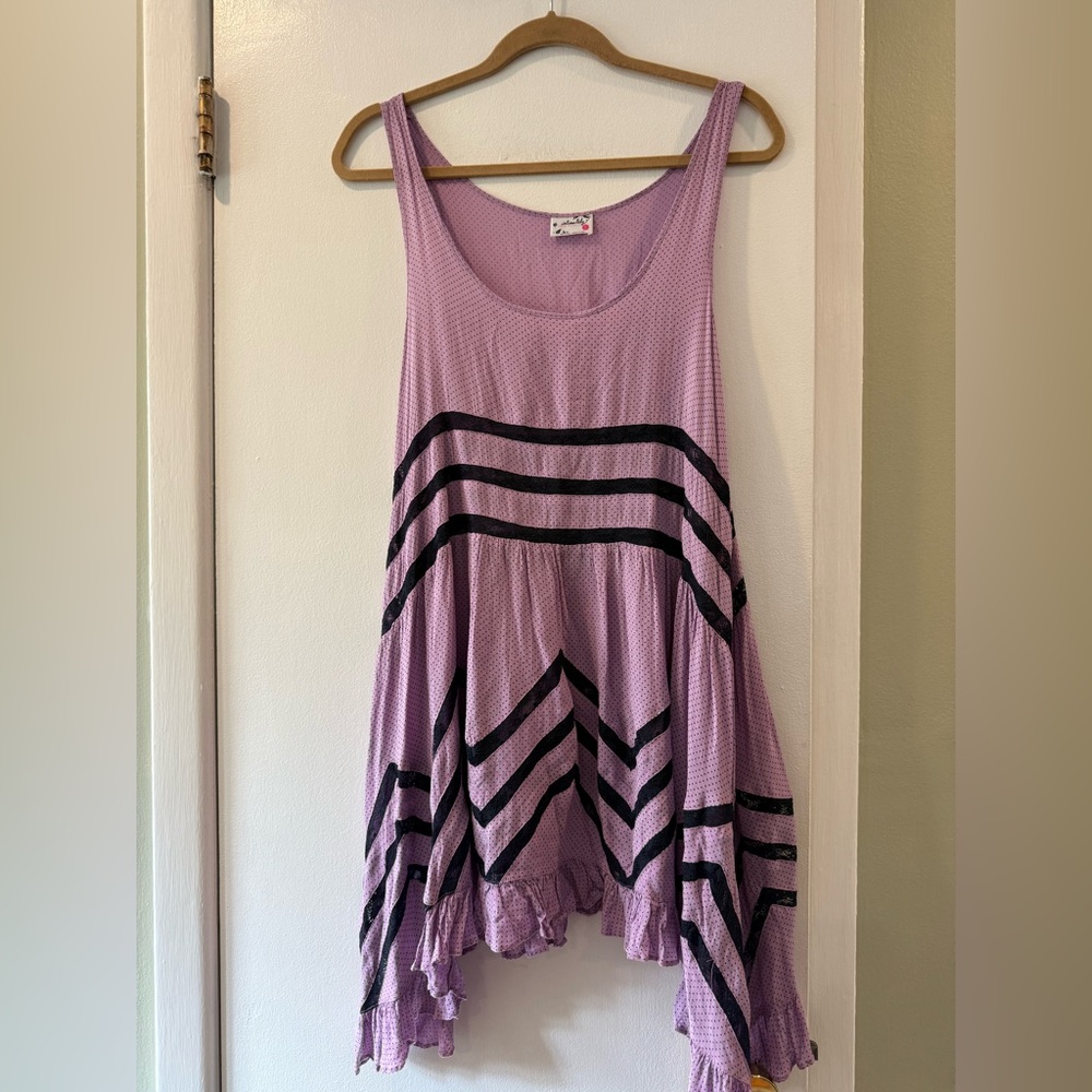 Free People Lavender Top with Black Dots